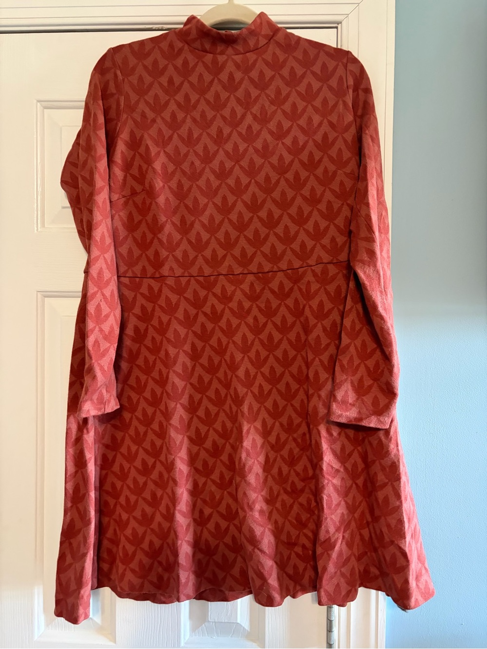 Boden Red Patterned Long-Sleeve A-Line Dress